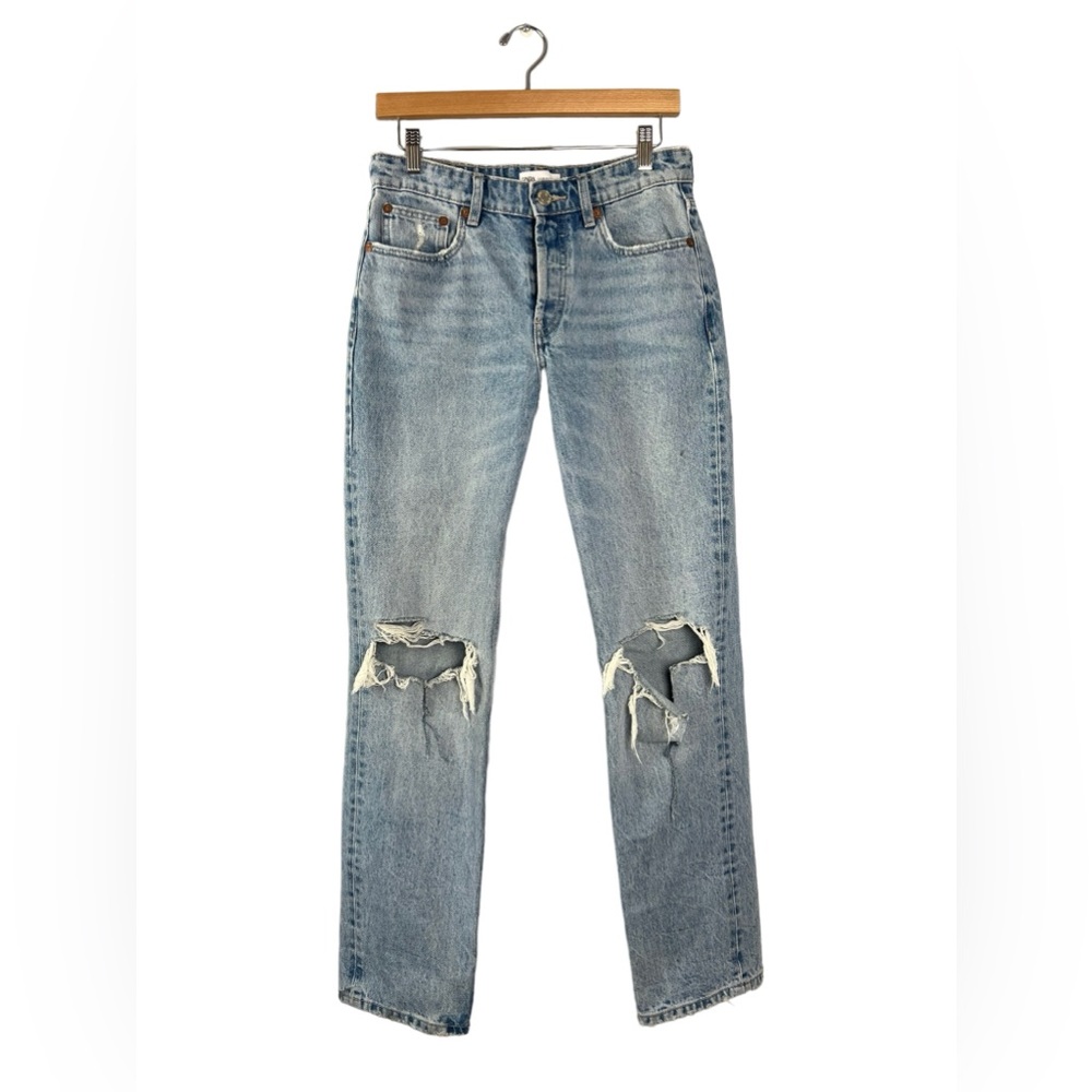 Zara Light Wash Straight Leg Distressed Jeans | Size 6